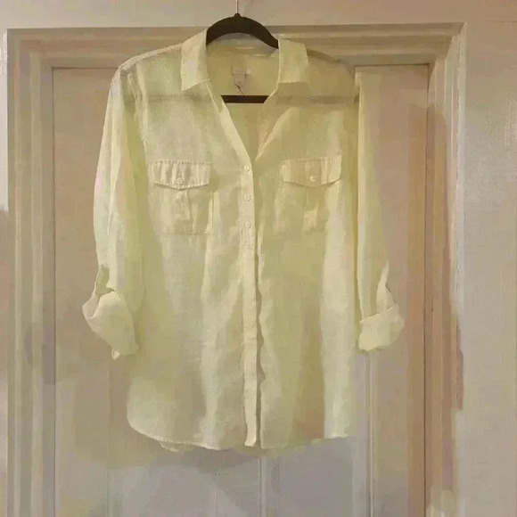 Chicos Womens Sheer Long Sleeve Button Down Shirt Light Lime Green Size Large - Picture 1 of 7